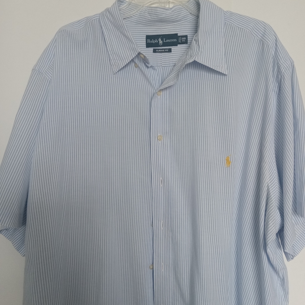 Ralph Lauren Blue/White  Striped Men's Shirt SIZE 3XB EUC